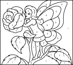 Fairy Hugging a Red Rose - Online Color by Number Page