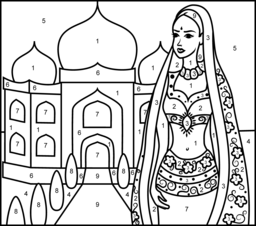 Princess of India - Printable Color by Number Page