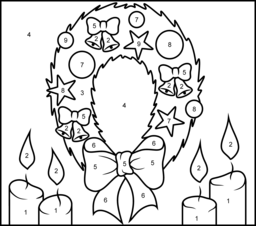 Christmas Wreath - Online Color by Number Page