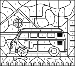 Bus - Printable Color by Number Page - Hard