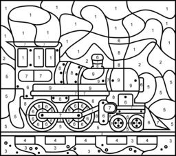 Steam Locomotive - Printable Color by Number Page - Hard