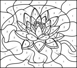 Water Lily - Printable Color by Number Page - Hard