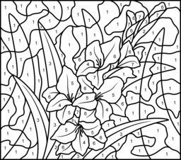 Gladiolus - Printable Color by Number Page - Hard