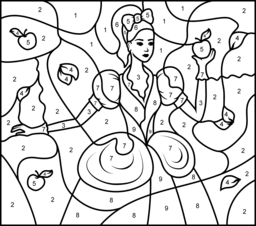 Princess Snow White - Printable Color by Number Page - Hard